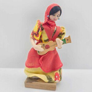 Vintage 1982 Filipina Cloth Doll w/ Guitar Philippines Folk Art Texas State Fair